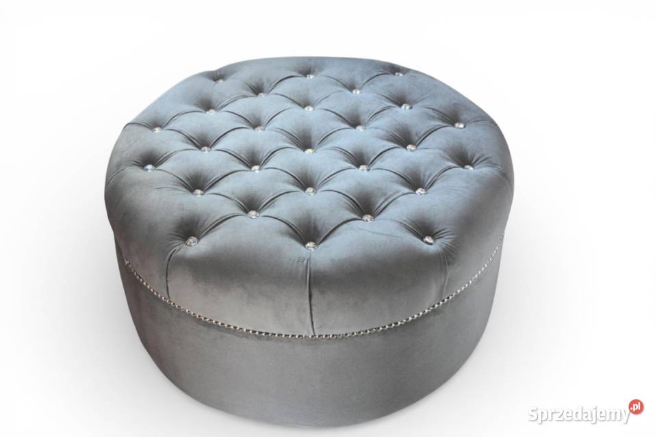 Okrągła pikowana SZARA pufa tapicerowana 60 44cm Wrocław
