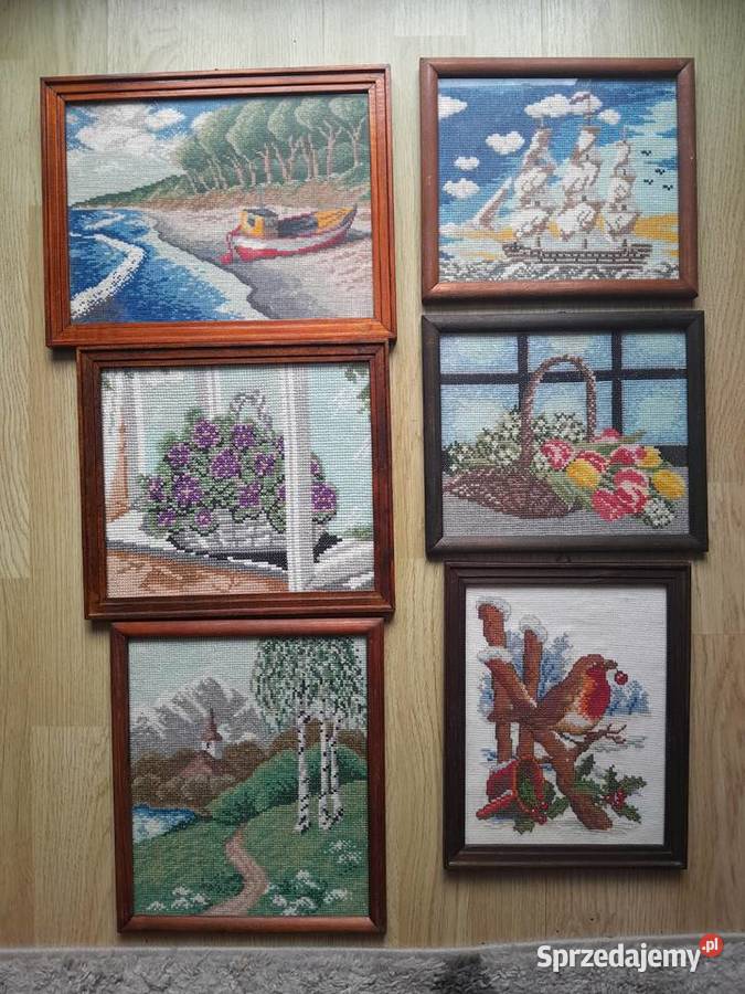 Zestaw 6 obrazków haft krzyżykowy oprawione Tarnów sprzedam