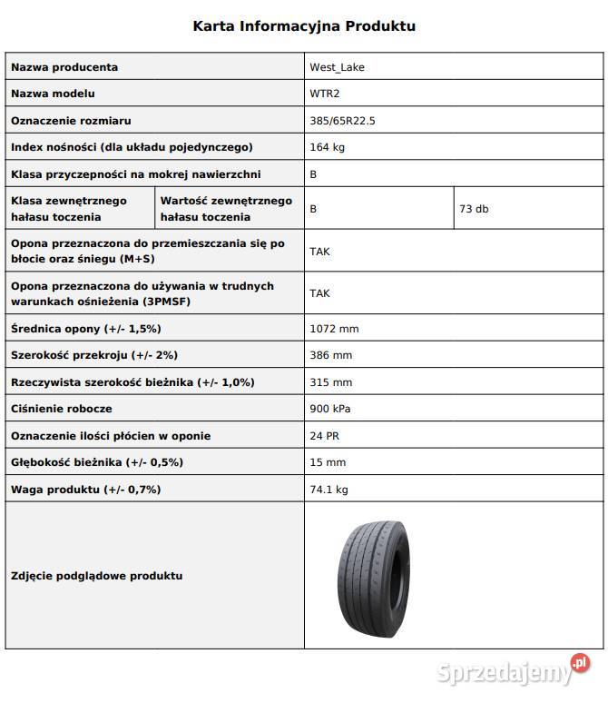 WestLake WTR2 38565 R225 Nowa opona autostradowa Zarębki