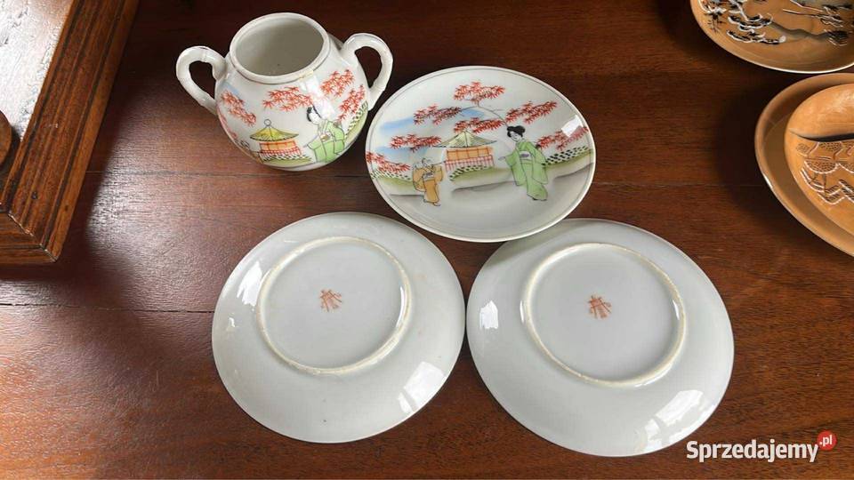 Spodek Japońska biała porcelana z gejszą i pomorskie Gdańsk