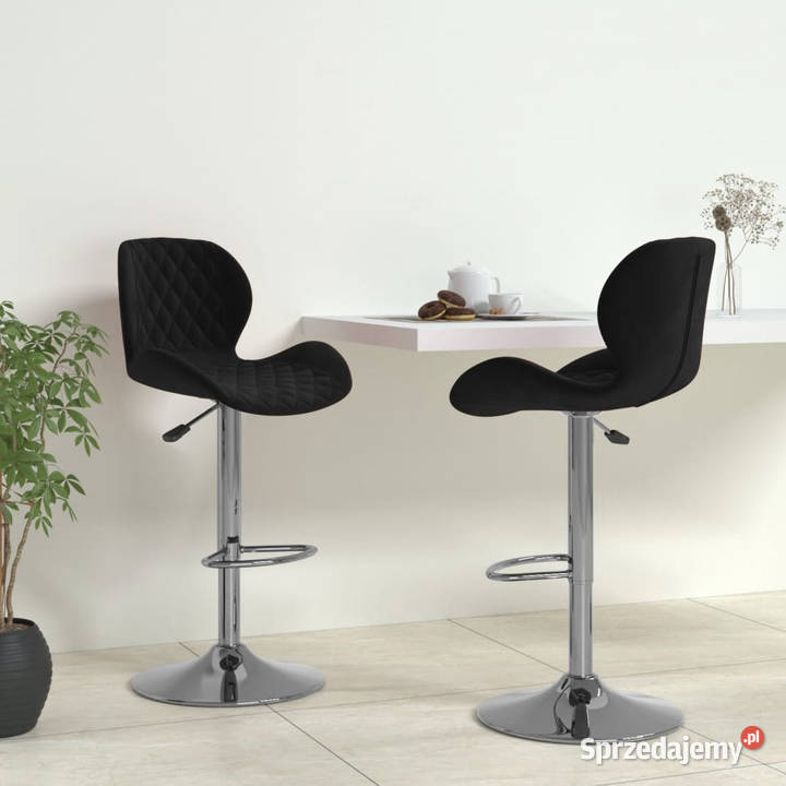Stołki barowe 2 czarne obite aksamitem WM334908 Krzesła
