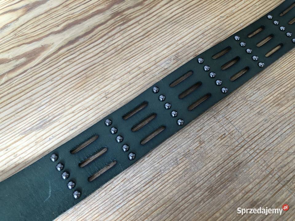 Pasek skórzany zielony ciemny z napami Danier Gdańsk