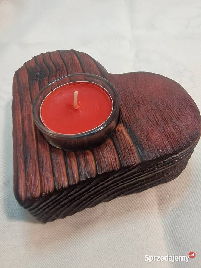 Świecznik drewniany serce wiśniowy na tealight