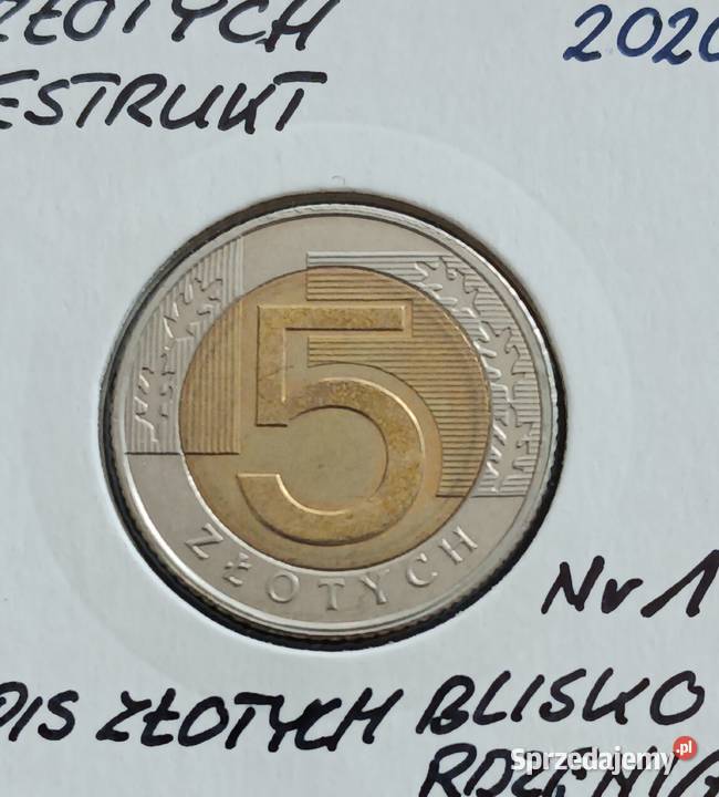 5 Złotych 2020 r 1 błąd mennicy wielkopolskie Konin sprzedam