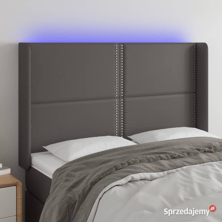 Zagłówek do łóżka z LED szary 147x16x118128