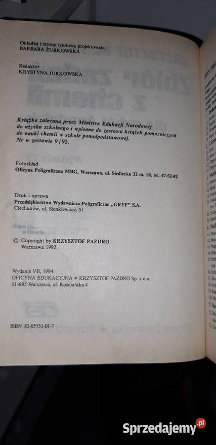 zbiór zadań chemia Pazdro kolekcjonerskie Antykwariat Warszawa