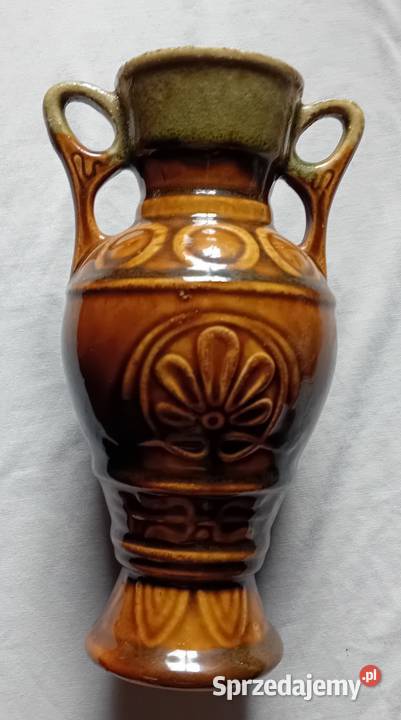 Ceramiczny szkliwiony wazon amfora z okresu PRL Koźminek