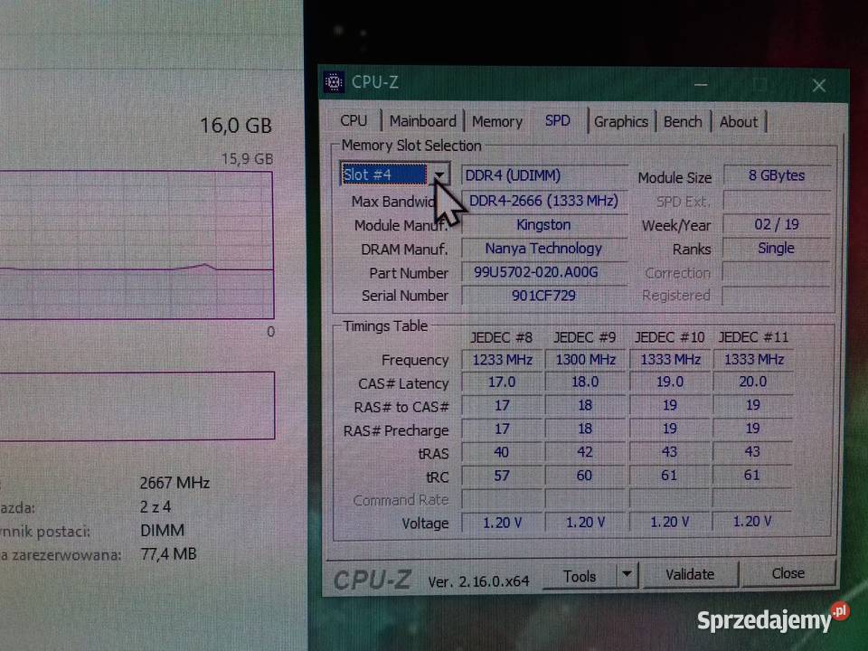 Kingston DDR4 2x8GB16GB PC42666MHz CL19 DDR42666 Bydgoszcz
