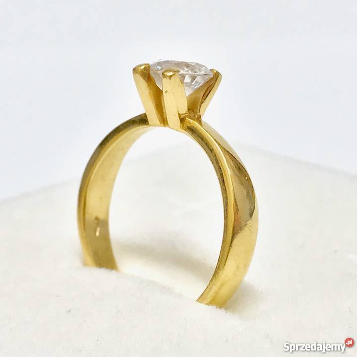 Złoty PIERŚCIONEK 18K przepiękny BRYLANT 07ct złote Warszawa