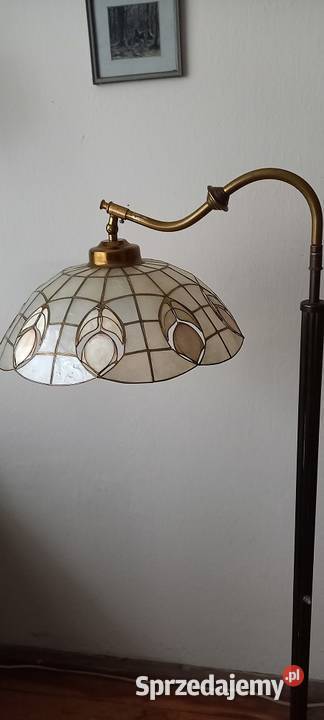 Stara mosiężna lampa podłogowa klosz witraż z łódzkie Skierniewice