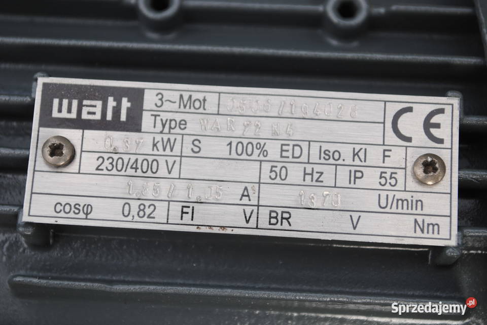 Motoreduktor 037kw 16obrmin Firmy WATT Kargowa