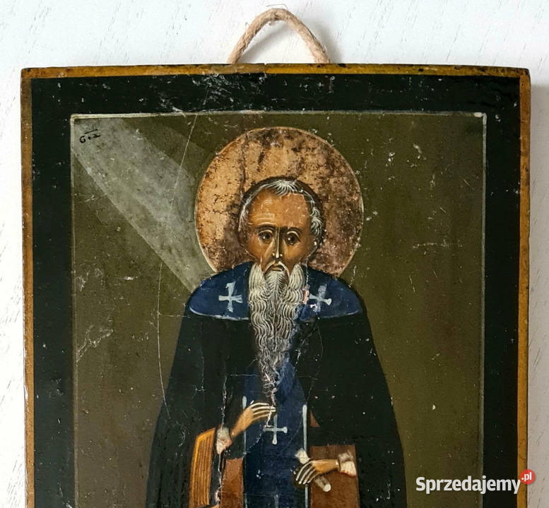 Ikona Święty Sergiusz z Radoneża XIX wiek 0107 Malarstwo Warszawa