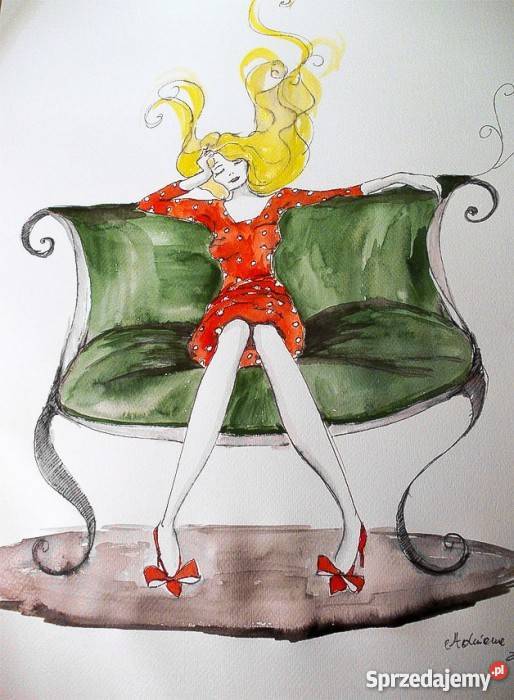 Akwarela i piórko Odpoczynek artystki Adriany Malarstwo Katowice sprzedam