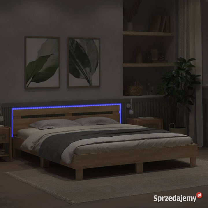 Rama łóżka z wezgłowiem i LED dąb sonoma 180x200 Warszawa