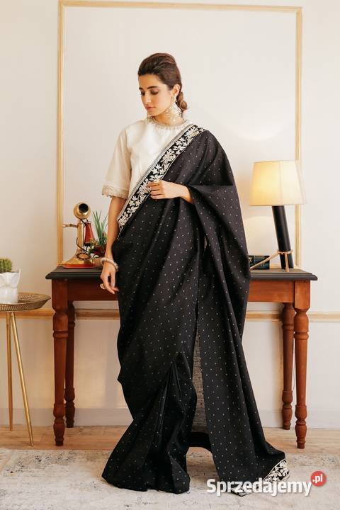 Czarne bawełniane sari saree saari Bollywood