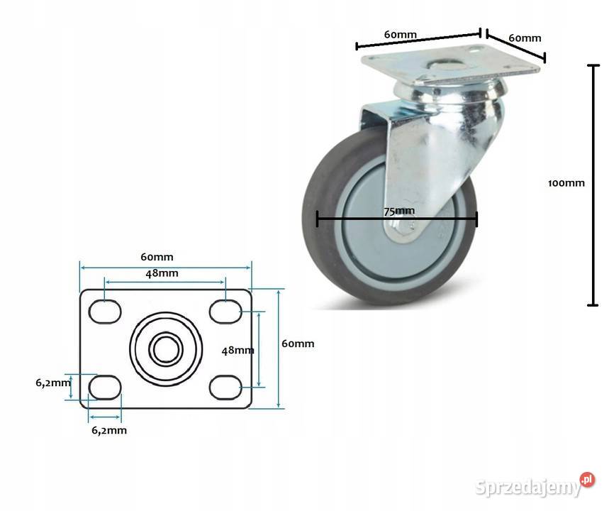Koło skrętne 75mm 70 guma termoplastyczna Kozienice