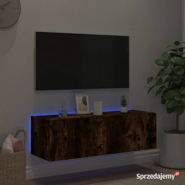 Ścienna szafka TV z LED przydymiony dąb Warszawa sprzedam
