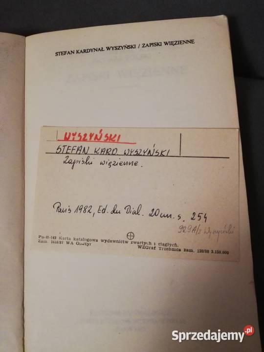 Stefan Wyszyński Zapiski więzienne Paryż 1982 Katowice