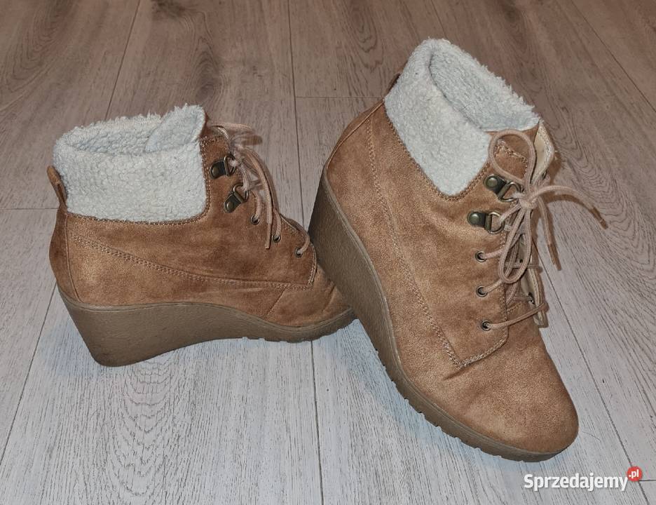 Botki damskie koturny camel kożuszek 36 inna łódzkie