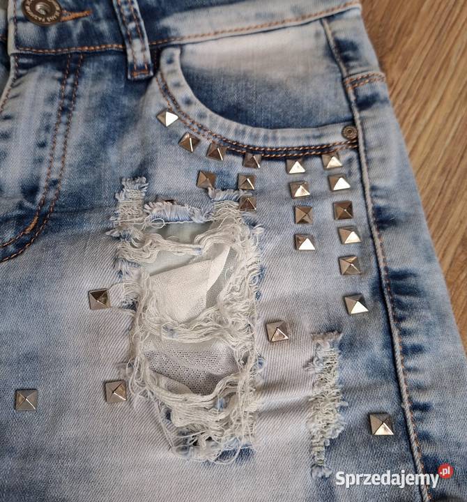 Jeansowe krótkie spodenki szorty z ćwiekami niebieski Kraków