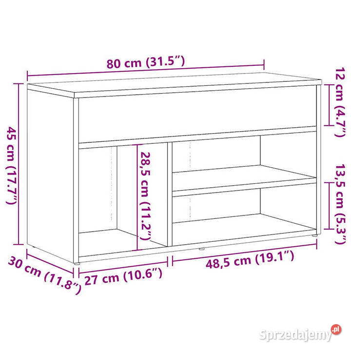 Ławka ze schowkiem na buty dąb artisan 80x30x45