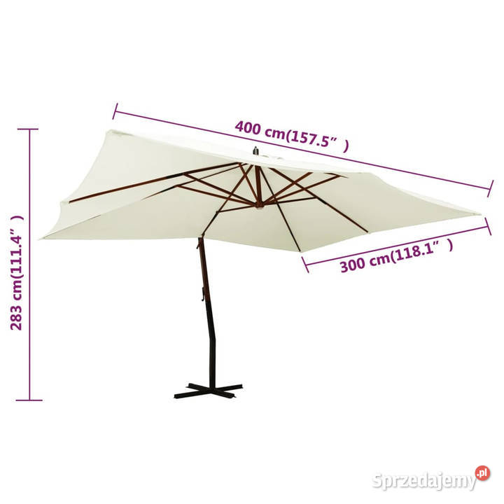 Wiszący parasol z drewnianym słupkiem 400x300 Pozostałe Warszawa
