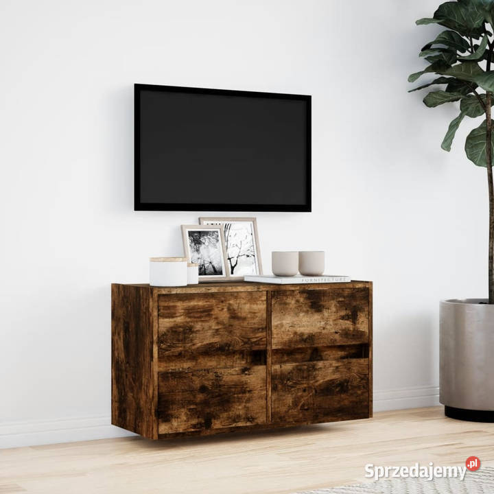 Ścienna szafka TV z LED przydymiony dąb 80x31x45 Warszawa