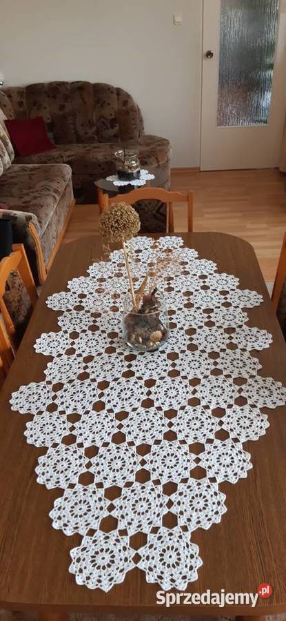 Szydełkowa serwetabieżnik biały wielkopolskie Witkowo