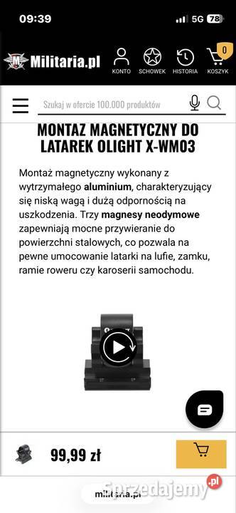 Montaż magnetyczny do latarek Olight XWM03 Latarki i oświetlenie małopolskie Tuchów