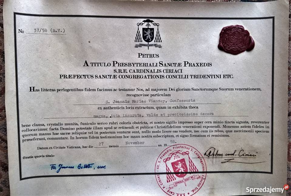 Relikwiarz z relikwią św Jana Marii Vianneya