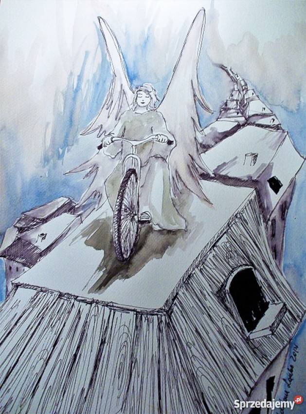 Akwarela Poranna przejażdżka artystki Adriany śląskie Katowice