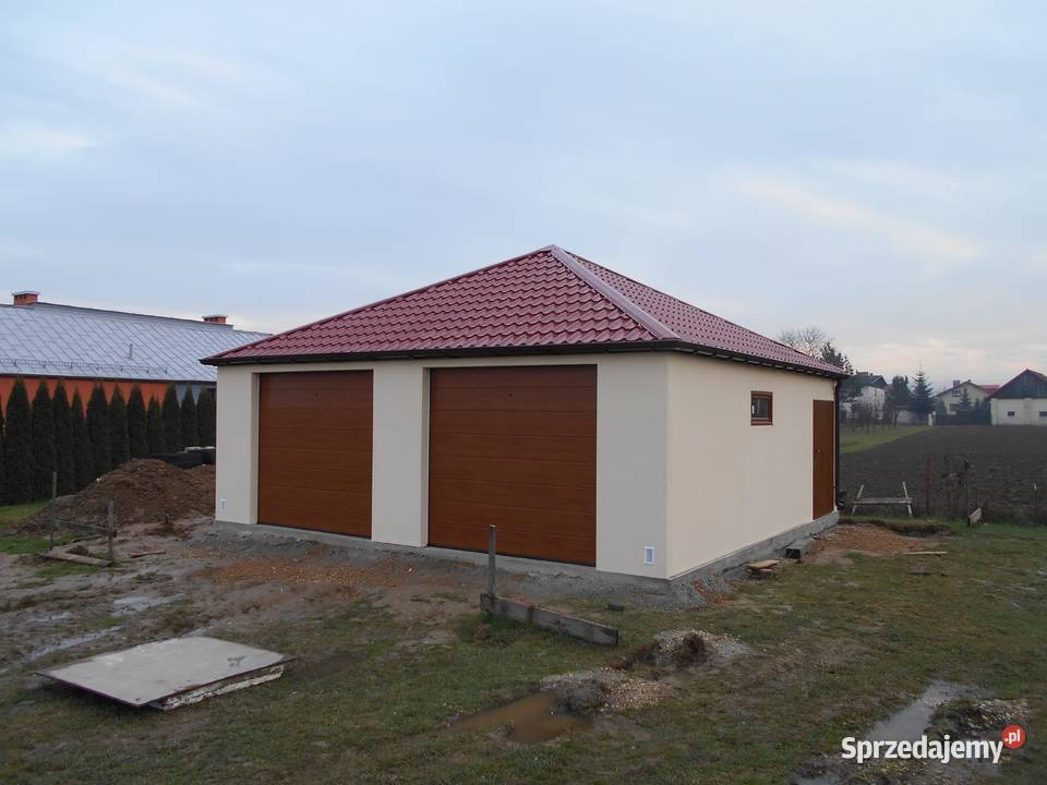 Garaż czterospadowy blaszany tynkowanyRATY Kaczyce