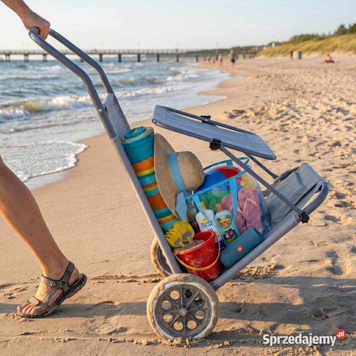 Leżak plażowy szary z daszkiem i kółkami z wadą Skierniewice