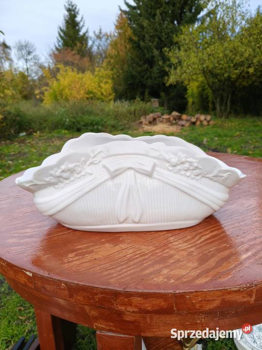 Vintage doniczka osłonka ceramiczna w kształcie biały Wrocław