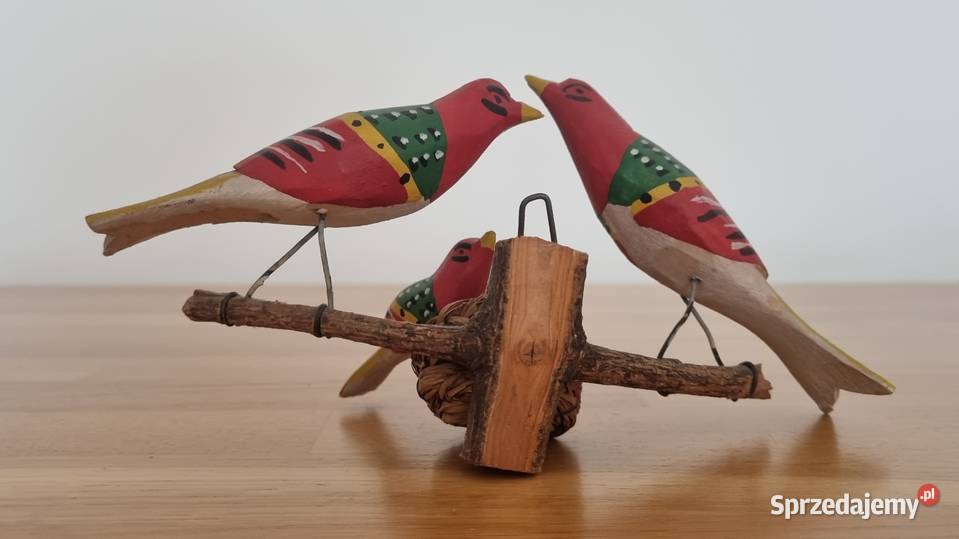 3 drewniane ptakiptaszki na gnieździe CEPELIA Warszawa
