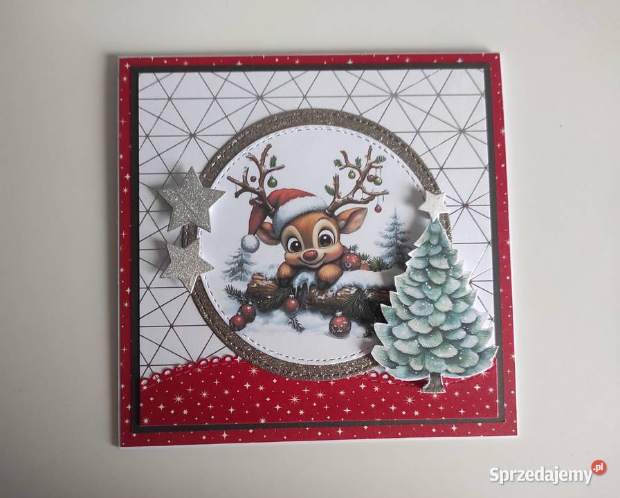 Kartka bożonarodzeniowa handmade z reniferem Łódź