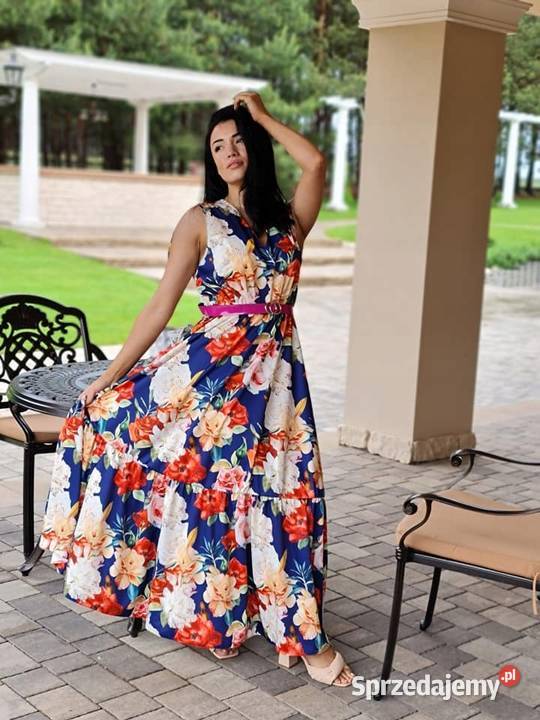 Sukienka falbana romantyczny kwiatowy wzór Wieluń