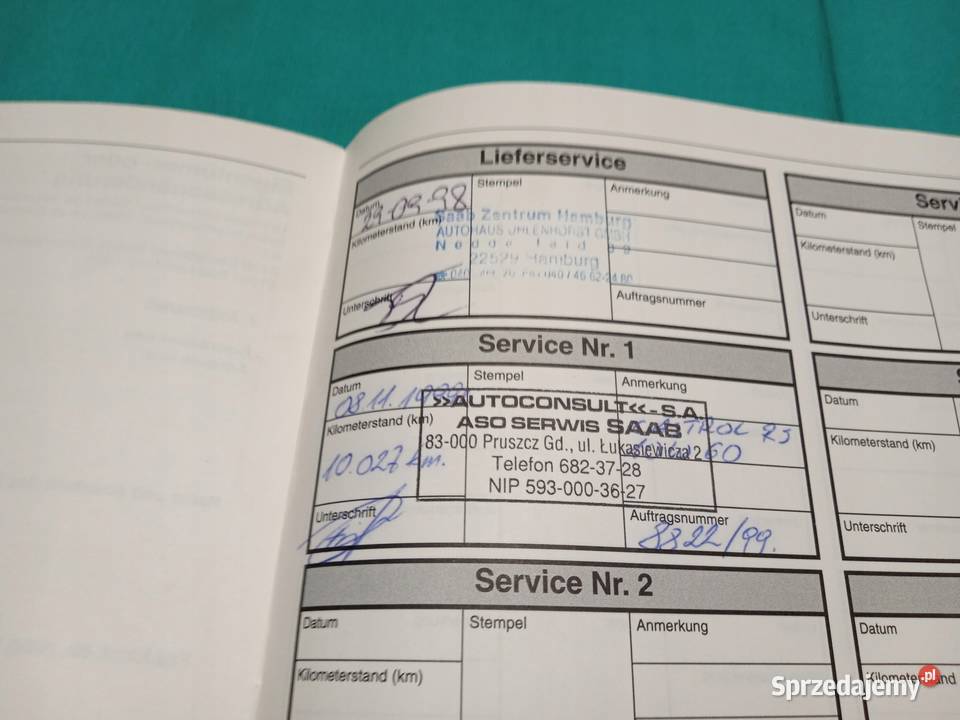 SAAB 95 95 Książka Gwarancyjna Serwisowa 1998 Łódź