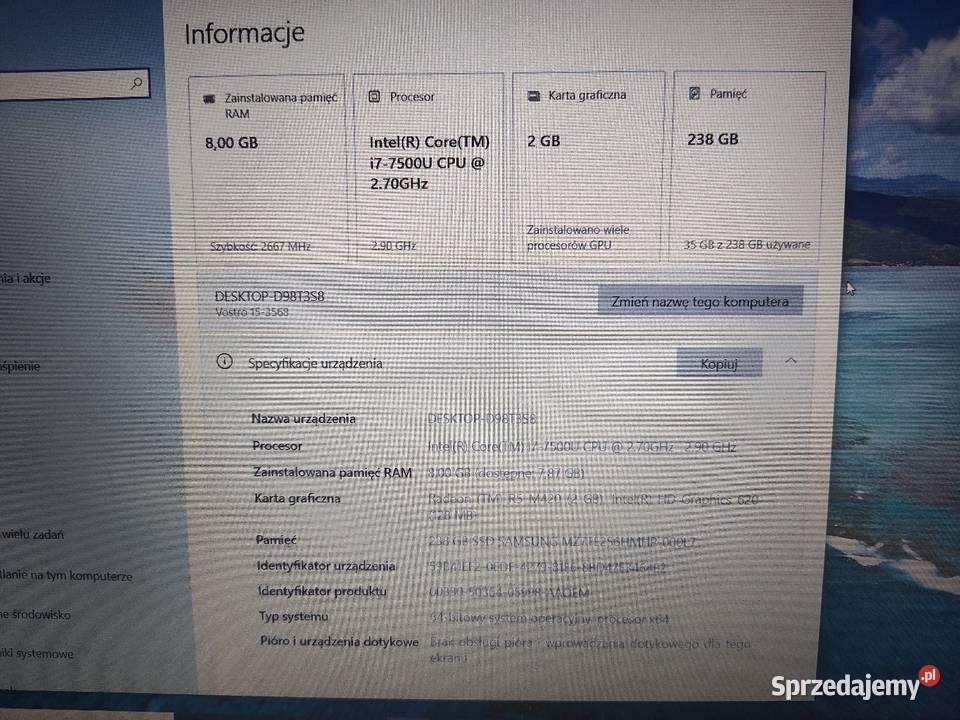 Dell Vostro 15 3568 Core i77500U 156FHD 2x Oświęcim sprzedam