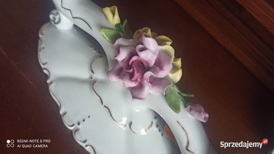 Świecznik sygnowany z bukietem kwiatów pomorskie Gdańsk