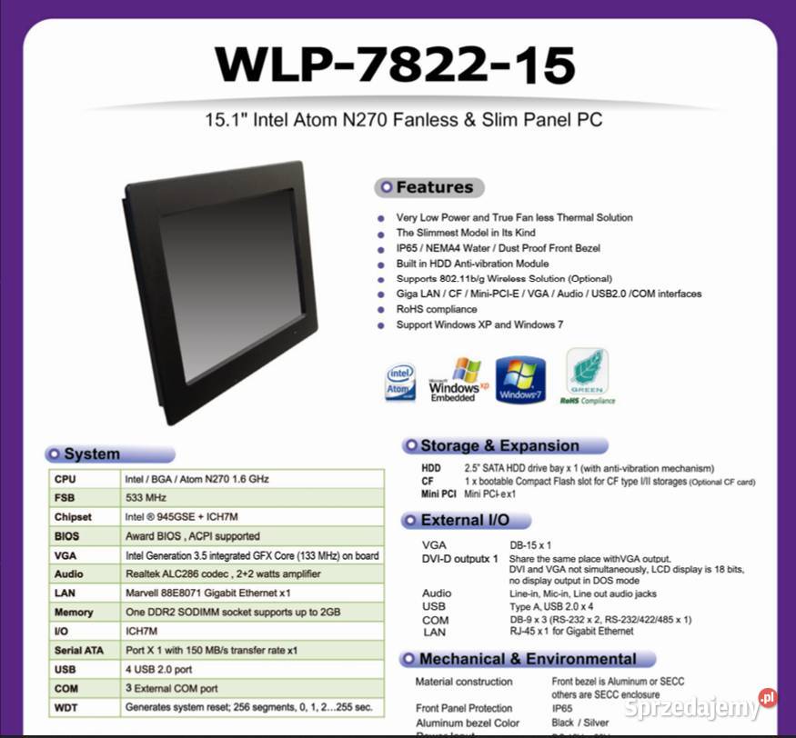 Przemysłowy komputer Inovis WLP782215BSRT Lubań