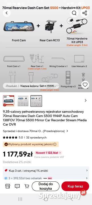 Kamerka samochodowa 70mai midrive d07 z kamerą Tłuszcz