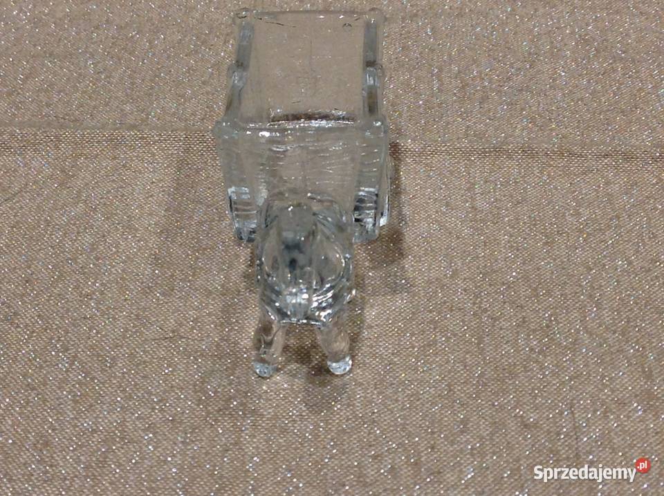 Szklana Figurka Konik z Wozem Vintage Nowa Sól