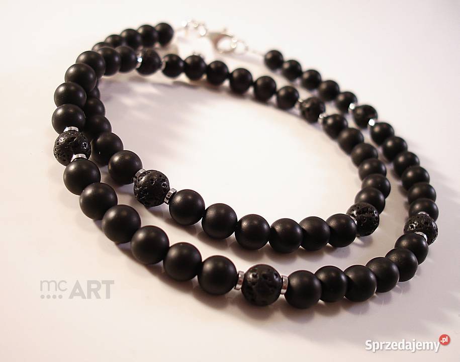 Naszyjnik męski onyks lawa hematyt 6 mm srebrne Warszawa