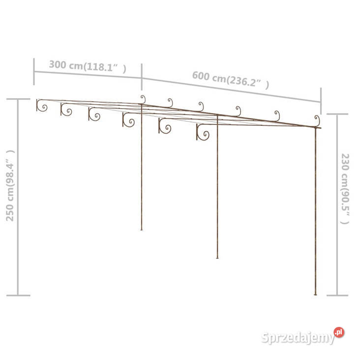 Pergola ogrodowa antyczny brąz 6x3x25 m żelazo Pozostałe