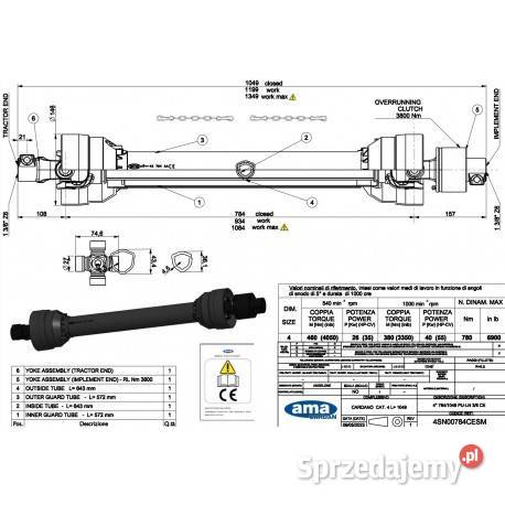 Wał SMART LINE ze sprzęgłem jednokierunkowym Do maszyn uprawowych Kamionna