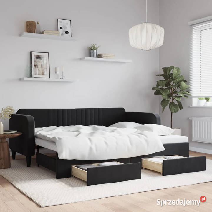Sofa rozsuwana z szufladami czarna aksamit Warszawa sprzedam