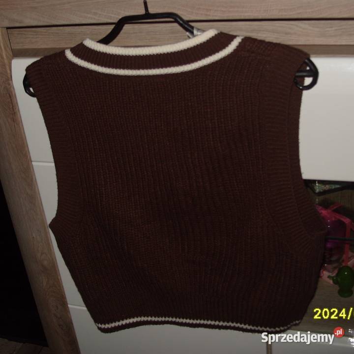Wełniana Czekoladowo Kremowa kamizelka HM r S Rozmiar 36(S) Swetry i golfy Rawicz