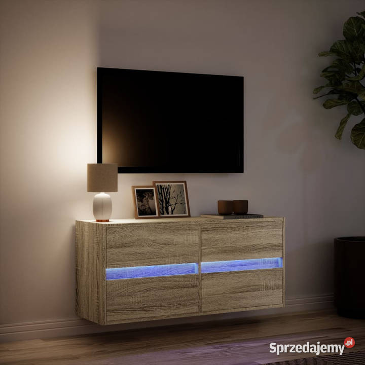 Ścienna szafka TV z LED dąb sonoma 100x31x45