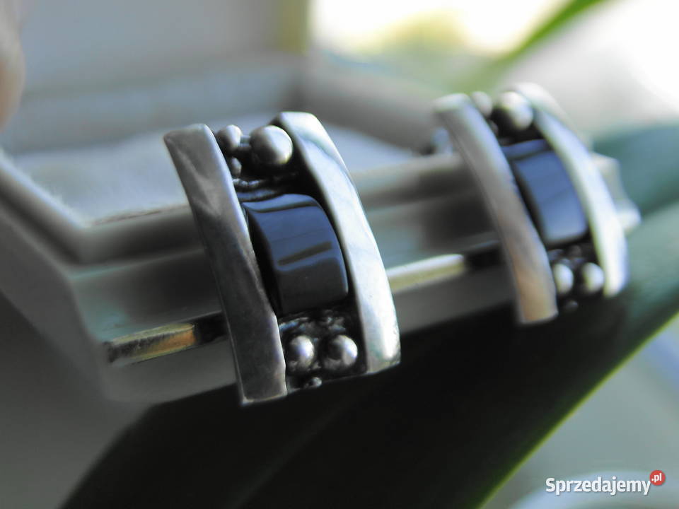 Piękne stare kolczyki srebro i onyks Warszawa